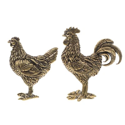  2 Pcs Rooster Figurines Chicken Decorative Ornament Brass Hen Statue - image 1 of 4
