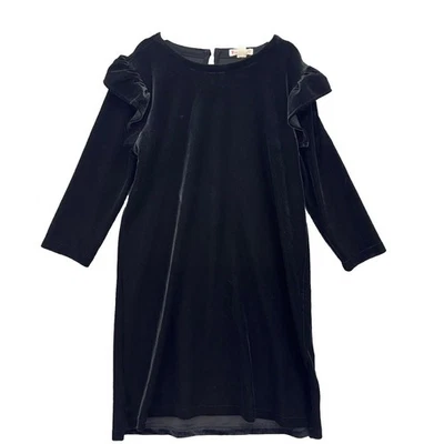 Vestido Crewcuts J.Crew Niñas 8 Negro Terciopelo Volantes Manga Larga Recital Vacaciones Foto 1 de 4