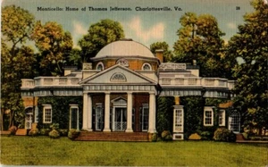 Vintage unbesendet Monticello: Heimat von Thomas Jefferson, Charlottesville Postkarte - Bild 1 von 2