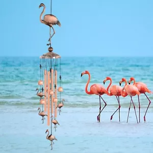 33" Flamingo Metal Wind Chimes Outdoor Garden 4 Tubes Bells Home Yard Decor Gift - Picture 1 of 11