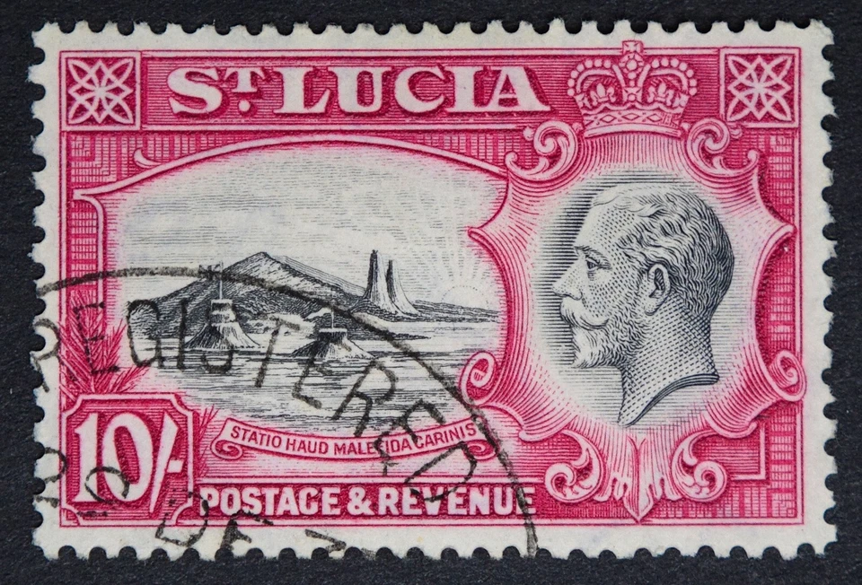 ST. LUCIA SG124, KGV 1936 10/- Negro y Carmín, Usado Fino Foto 1 de 2