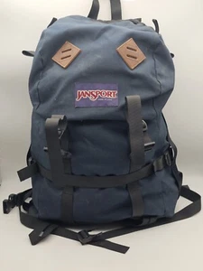 Zaino da trekking Jansport vintage anni 90 patta cover pack pelle blu navy usa - Foto 1 di 14