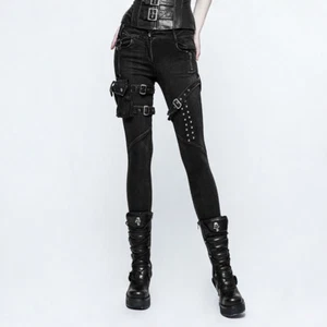 Punk Rave Negro Dieslpunk Jeans Bolsa Desmontable Pantalones Góticos Apocalípticos - Imagen 1 de 9