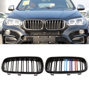 Grill For BMW F15/F16 X5 X6 2014-2017 Pair Gloss Black colour Double Slat Front - Picture 1 of 6
