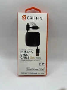 Griffin 2-in-1 Travel Charge/Sync Cable Retractable 4"-27" NEW FREE SHIP - Picture 1 of 2