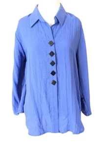 Yushi Periwinkle Top Medium 3/4 Arm Rautenknöpfe Kragen Shirt Viskose - Bild 1 von 7
