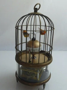 NOVELTY BRASS BIRD CAGE AUTOMATA CLOCK - Picture 1 of 6