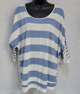 Camisa Blusa Top Mujer Faded Glory Talla 1X 16W Azul Beige Lino Rayas Foto 1 de 4