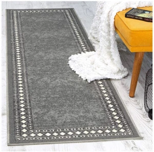  Modern Bordered 2x7 (Non-Slip) Low Profile Pile Rubber Backing Indoor Area Rug - Picture 1 of 46