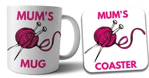 Personalised Mother's Day Birthday Gift Knitting Mug & Coaster Mum Nan Grandma - Picture 1 of 14