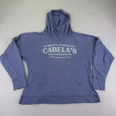 Cabelas Hoodie Womens Large Blue Sweater Thumbholes Distressed Funnel Neck ^ - Image 1 of 4