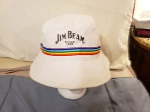 Jim Beam Rainbow Pride Themed White Bucket Hat Graphics Logo - Picture 1 of 8