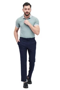 Perry Ellis Portfolio Men's Slim-Fit Flat Front Dress Pants (Navy, 29Wx30L) - Picture 1 of 4