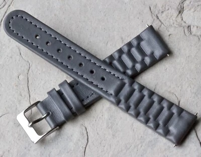 Correa de reloj vintage de cuero genuino de 16 mm gris oscuro años 60 inusual correa de stock antiguo Foto 1 de 3