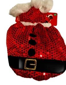 Party Dog 2PC Sequin Santa Costume & hat: Xmas, Dog Clothing, Halloween XS/S NWT - Picture 1 of 8