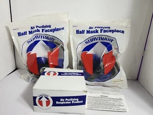 LOT 2 Survivair HALF MASK FACEPIECES (Blu/Med) & BOX 10 P100 Micro Filters #1050 - Picture 1 of 9