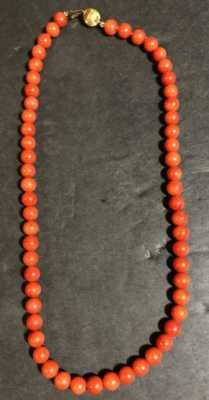 Colar de coral vermelho ouro 14k acento, relatório Gia 16,5" comprimento 2 examinado tingido - Imagem 1 de 4