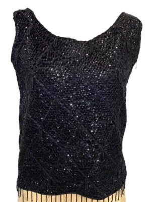 Vtg Dressy Beaded Sequin Sleeveless Formal Tank Zip Back Mod Gorgeous Small - Image 1 of 4