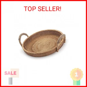 Rattan Round Fruit Basket for Table Wicker Bread Tray with Handle for Serving Fo - Picture 1 of 2
