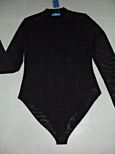 Valleygirl: Size: L.(10-12). Stylish BLACK Mesh High-Neck, Long-Sleeve BodySuit - Picture 1 of 8