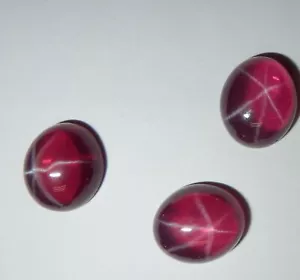 Transparent Star Ruby Oval 12x10 mm Cabochon 6 Rayed Lab-created 3 pieces Lot - Picture 1 of 12