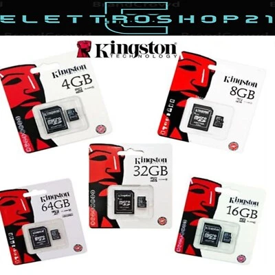 MICRO SD KINGSTON SDHC 4 GB 8 GB 16 GB 32 GB 64 GB PER SMARTPHONE TABLET - Immagine 1 di 4