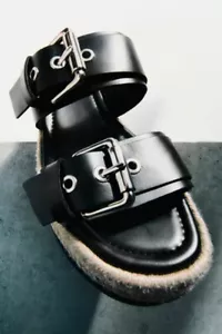 Zara Leather Wedges With Buckles Espadrilles - Picture 1 of 6