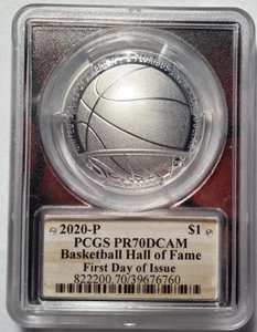 PCGS- PR70 DCAM, Basketball Hall of Fame, 2020-P $1 - Picture 1 of 2