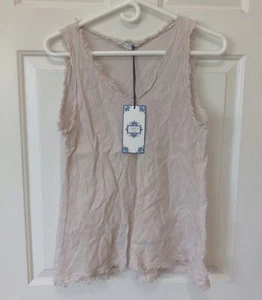 NWT! TEMPO PARIS Women's Beige Linen V Neck Casual Resort Everyday Summer Top XL - Picture 1 of 7