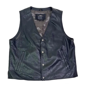 Harley Davidson Black Shield Logo Embroidered Leather Vest Mens Size XL - Picture 1 of 7