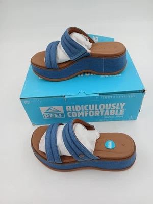 Reef Lofty Lux Hi Shoes Womens Size 7 Platform Sandals Slides Denim Comfort New - Image 1 of 4
