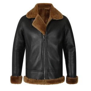 Herren Classic Ginger Brown B3 Bomber Flieger Lammfell Shearling Lederjacke - Bild 1 von 5