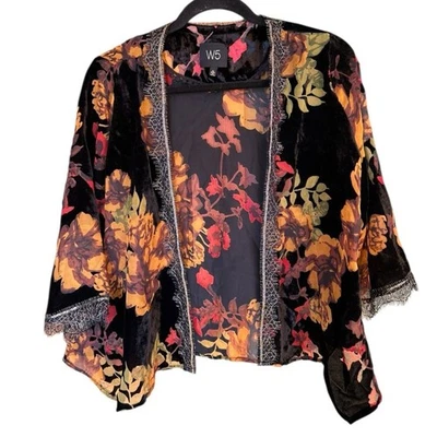 W5 波西米亚天鹅绒和服夹克带花卉印花优雅正式休闲中号 — 第 1/4 张图片