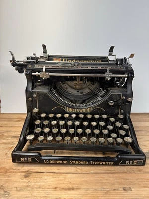 Винтажный Black Underwood No 5 Стандартная пишущая машинка - Изображение 1 из 4
