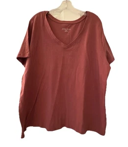 Women’s Ava & Viv SZ 1X Brown V-Neck T-Shirt Short Sleeve 100% Cotton - Picture 1 of 6