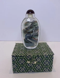 VTG Reverse Painted Glass Snuff Bottle 3.5” Chinese Great Wall Perfume Decor - Picture 1 of 6
