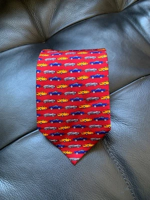 J Z Double Black Red Silk Tie Necktie With Luxury Cars 3.75"x58" Hand Made in US - Image 1 of 4