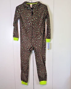 Cat & Jack Boys M 8 Long Sleeve Dino Union Suit Brown Hooded Micro Fleece PJs - Picture 1 of 6