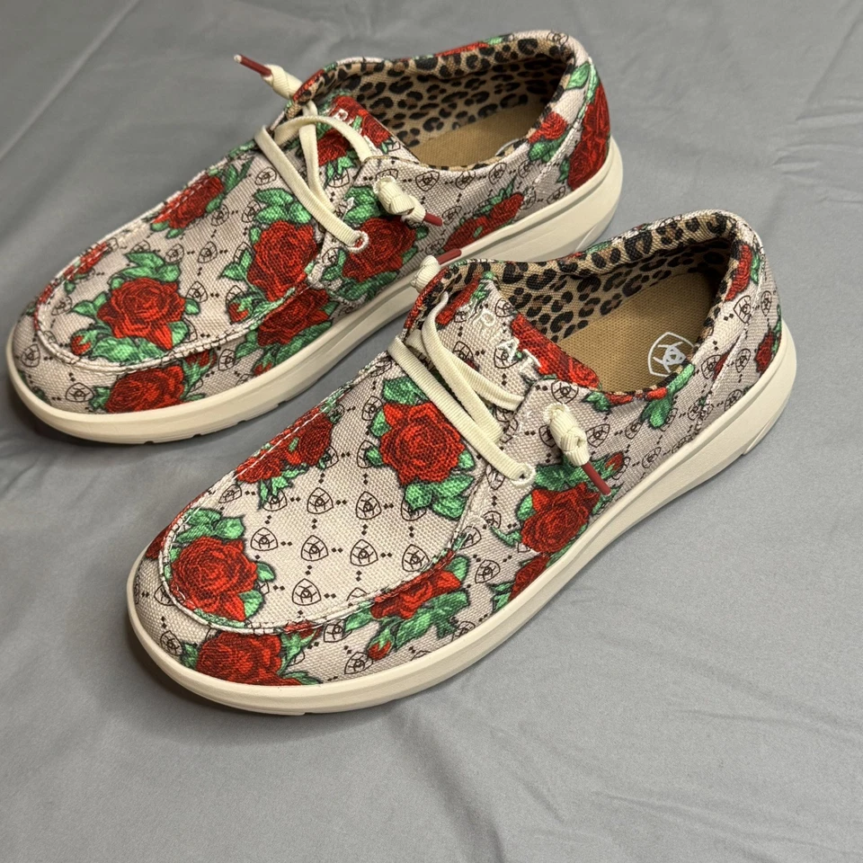ARIAT Hilo Shoes Ariat LOGO Red Roses Women Size 8 Slip On Loafers Casual AOP - Image 1 of 4