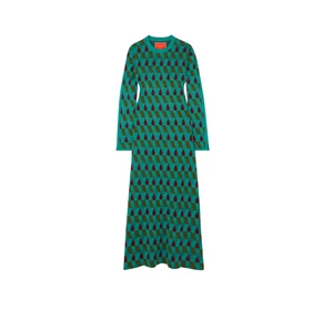 Maxi robe femme grande col rond vert en tricot jacquard diamants La DoubleJ neuve avec étiquette - Photo 1/13