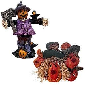 Resin Pumpkin & Scarecrow Figurine (set of 2) Autumn Halloween Decor - Picture 1 of 12