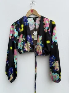 River Island Petite Multi Coloured Floral Bolero Top Long Sleeve Womens UK 10 - Picture 1 of 9
