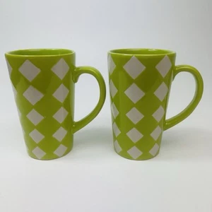 Mulberry Harlekin 16 Unzen Latte Kaffeetassen Keramik 2er Set grün hellbraun groß - Bild 1 von 14