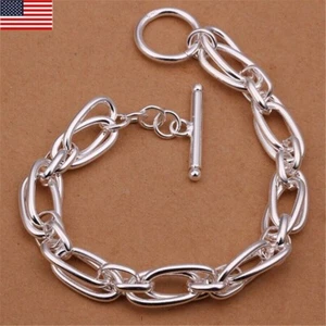 925 Sterling Silver Vintage Thick Chain Bracelet Elegant Unique Stylish Bangles - Picture 1 of 10