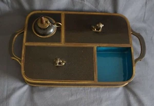 Antique Chinese Cloisonné Enamel Foo Dogs Opium Tobacco Caddy Box Vanity Tray - Picture 1 of 12