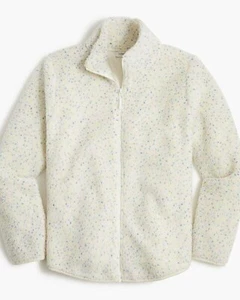J Crew BL262 NWT Large Funfetti Flecked Sherpa Fleece Full Zip Jacket Coat Top - Picture 1 of 3