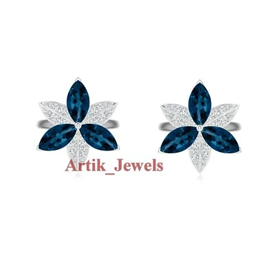 Natürlich London Blauer Topas Mit 14K Weiß Vergoldet Silber #1159 - Bild 1 von 4