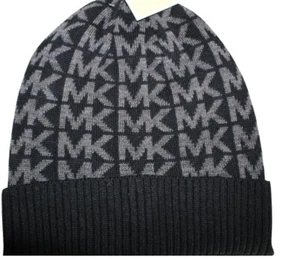 Michael Kors One Size MK Logo Print Black/Grey Beanie - Picture 1 of 4