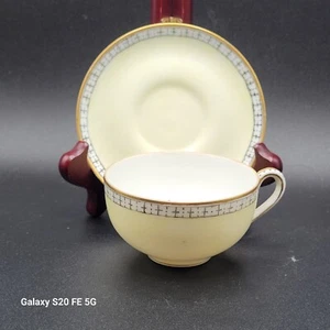 Vintage DEMITASSE Tea Cup & Saucer Pale Yellow Art Deco Gold Trim Japan Signed - Picture 1 of 9