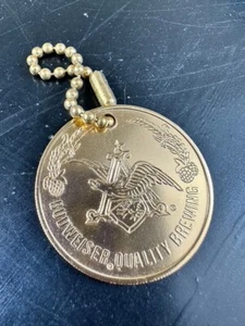 Vintage BUDWEISER QUALITY BREWING Keychain Token Fob Gold Doubloon Great Shape - Picture 1 of 4